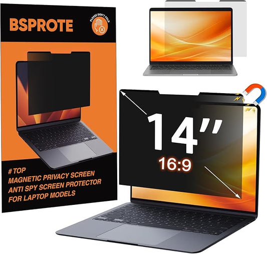 Magnetic Laptop Privacy Screen 14 Inch (Diagonal) 16:9 Display- Removable Anti-Glare Blue Light Filter, Computer Privacy Screen Shield Compatible with 14'' Hp Acer Asus Lenovo Dell Monitor