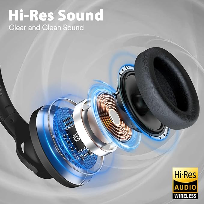 ZIHNIC Active Noise Cancelling Headphones, 60H Playtime Wireless Bluetooth Headset Low Latency-Black