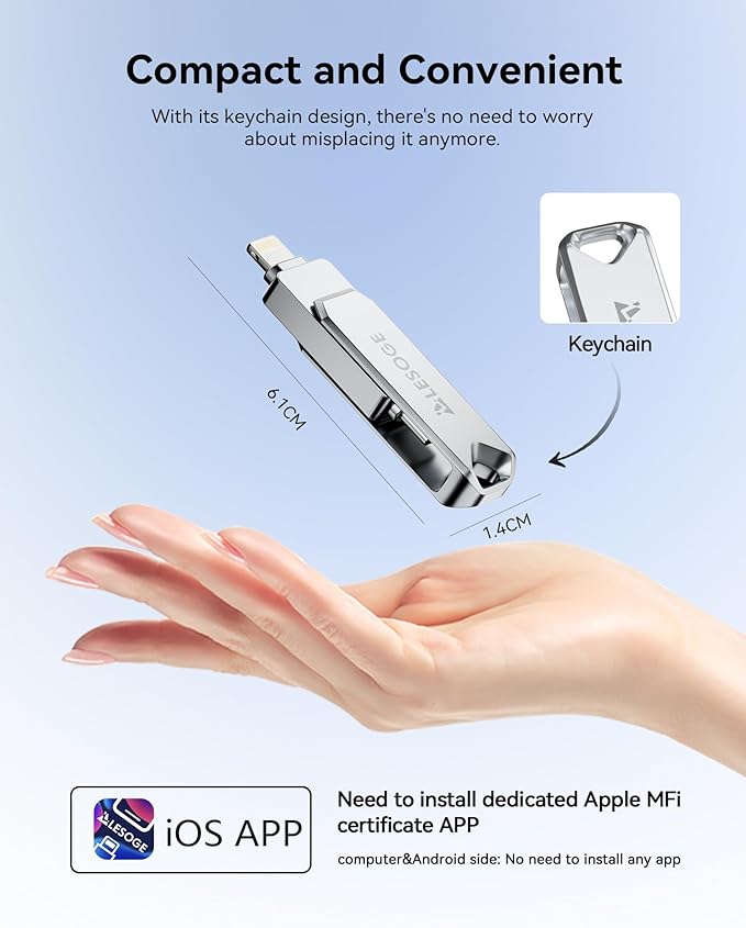 MFi Certified Flash Drive 512GB Thumb Drive USB Memory Stick High Speed External Storage Jump Drive USB Stick Photo Stick for iPhone/iPad/Android/PC and More Devices