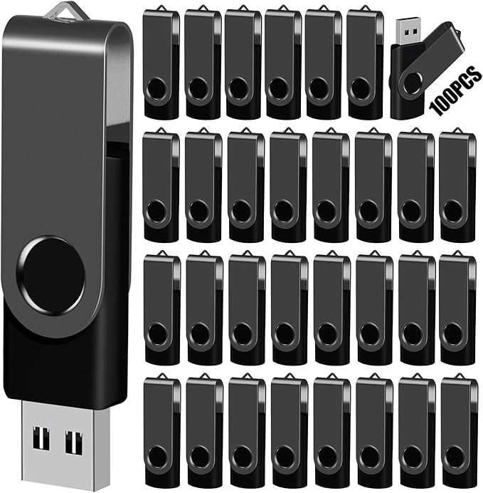 EASTBULL 2GB USB Thumb Drives 100 Pack with Lanyards - USB 2.0 Jump Drive for Storage and Backup (Black, 100PCS)