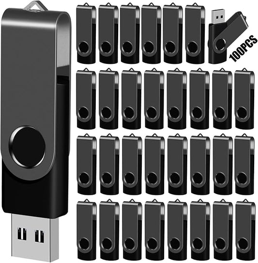 EASTBULL 2GB USB Thumb Drives 100 Pack with Lanyards - USB 2.0 Jump Drive for Storage and Backup (Black, 100PCS)