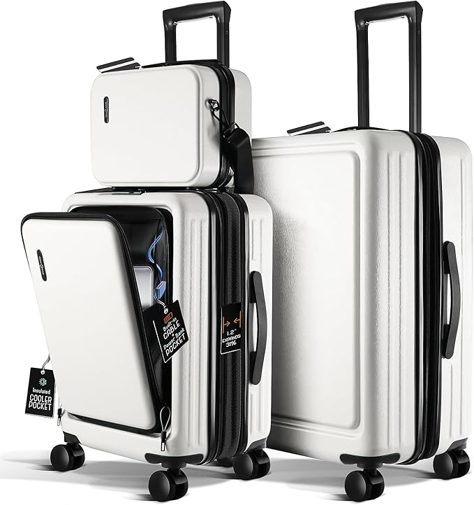 Luggage Sets 3 Piece, 22 Inch Carry on Luggage and 24 Inch Suitcases with Wheels Spinner, Durable Hard Shell Suitcase Set, Expandable Travel Suitcase, White