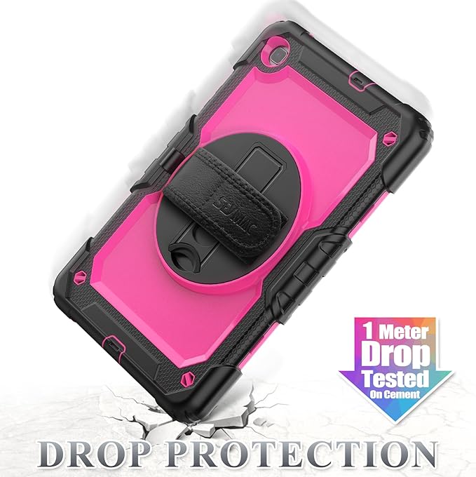 SEYMAC stock Case for Samsung Galaxy Tab S6 Lite 10.4’’ (2024-2020) with Screen Protector Pencil Holder [360° Rotating Hand Strap] &Stand, Drop-Proof Case for Galaxy Tab S6 Lite Tablet, Pink/Black