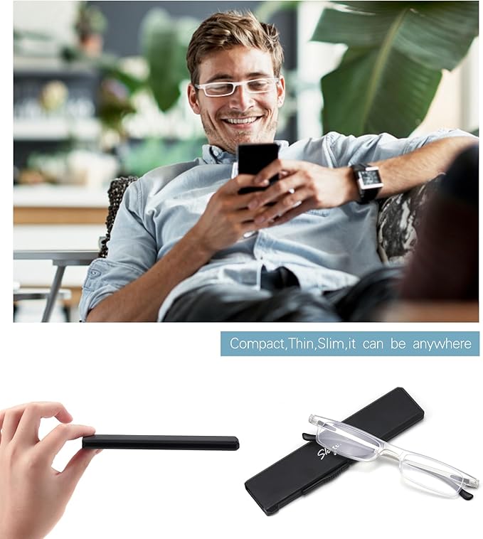 Ultra thin Lightweight Folding Reading Glasses Women Men TR90 Blue Light Blocking Anti UV/Eyestrain Foldable Compact Computer Readers Portable Unique Stretchable Slim Flat case Clear +2.5