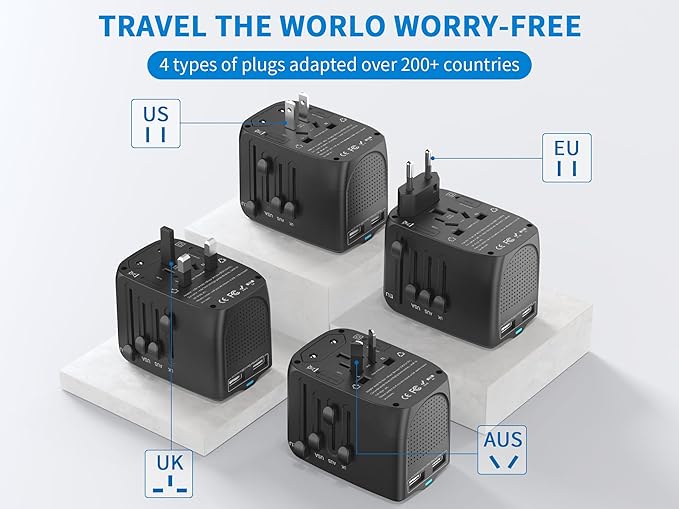 International Travel Adapter Voltage Converter Combo for 100V-240V with 2 USB Ports, USA to UK Europe Australia 200+ Countries 1