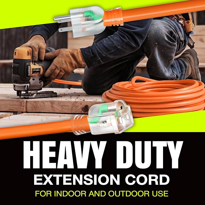 50ft Outdoor/Indoor Extension Cord 16/3 Gauge Heavy Duty 3 Prong SJTW, Waterproof, Flexible Cold-Resistant Long Power Cord,13A 125V 1625W, Orange by LifeSupplyUSA