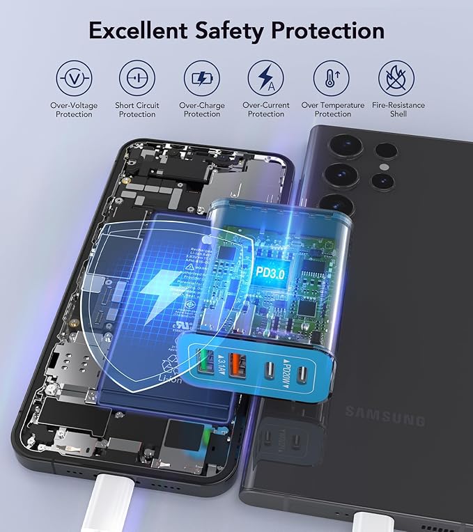 [40W/2Pack] Wall Charger,USB C Charger Block, Multi-Port PD + QC 3.0 Super Fast Charging Power Plug Adapter Brick for Watch Series 9 8 7, iPhone 17 16 15 14 13 Pro Max Airpod, Samsung Galaxy S24(Blue)