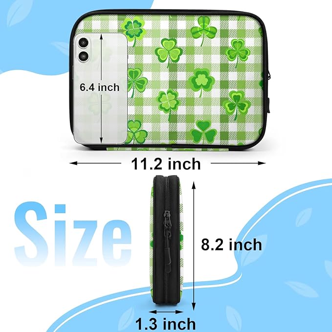 Clover Green Buffalo Plaid Electronics Travel Organizer Case, Tech Accessories Cable Storage Bag for Cords, Charger, Phone, Hard Drive
