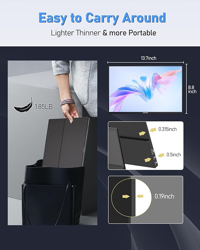 2.5K 144Hz Portable Gaming Monitor 16", 2560x1600, Plug & Play, 100% sRGB, 500nits, 16:10, Eye Care Second Computer Display with Speakers for Laptop, PC, Mac, P-S4/5, Sw-tch, X-BO, USB-C/HDMI, (K16G)