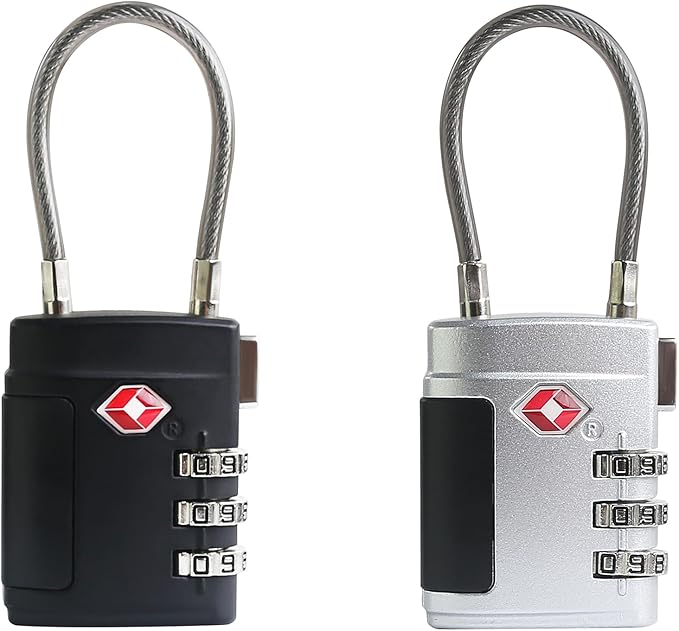 Luggage Locks TSA Approved 2 Pack, Small Combination Padlock, TSA Locks for Luggage, Combo Cabel Padlock for Travel Suitcase, Gym Locker, Gun Case, Ammo Can, Backpack Zipper (Black+Silver)