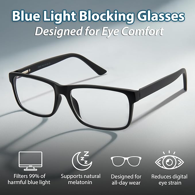 BLUE CUT Blue Light Blocking Glasses for Men and Women – Anti-Fatigue Computer Gaming Glasses to Reduce Eye Strain, Black, 1.00 Magnification