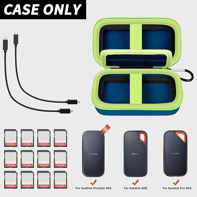 Case Compatible with SanDisk Extreme Pro/for SanDisk Portable SSD 1TB 2TB 4TB 500GB/ for Crucial X9 X10 Pro External Solid State Drive, Travel Storage Bag for 2 SSD and SD Card - Monterey (Box Only)