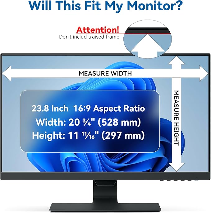 IPROKKO [2-Pack] 23.8 Inch Computer Privacy Screen Filter for 16:9 Widescreen Monitor, Removable 23.8in Anti Blue Light Glare Privacy Shield, Anti Spy Security Protector for Hp Dell Asus Acer Samsung