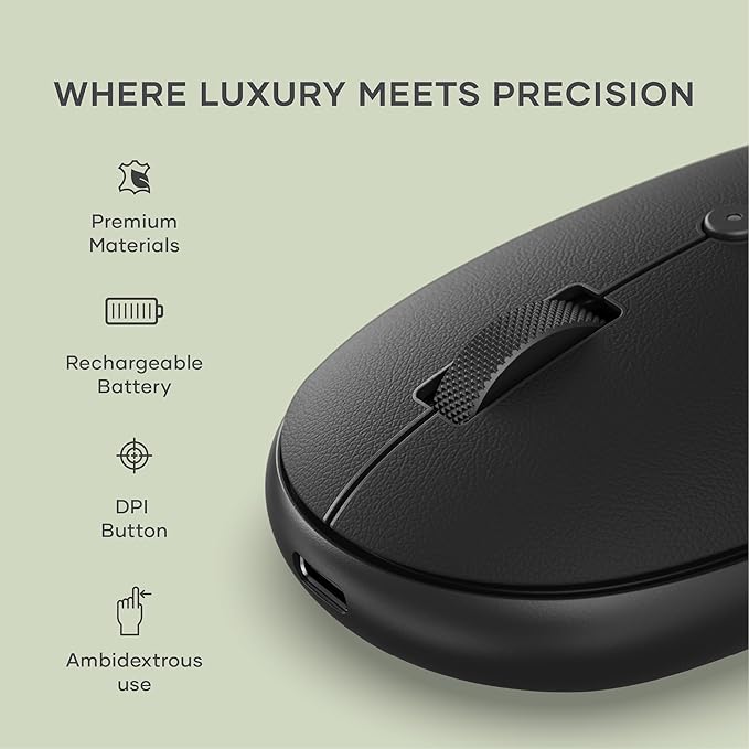 Satechi OntheGo Bluetooth Mouse with USB C Rechargeable Battery, Connect up 3 Devices, Compact and Portable Wireless Mouse for Laptop, Computer, Tablet – Black