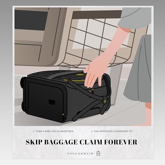 Verage 18x14x8in Spinner Underseat Carry-On Luggage -Airplane Personal Item Bag, USB A&C Charging Port, Padded Laptop Pocket & Wet/Dry Compartments for Women, Classic Black