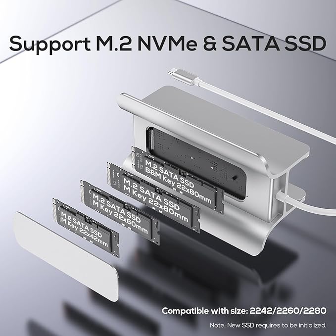 USB C Hub for Mac mini, 5 in 1USB Hub Adapter Support M.2 NVMe SSD Expand, Docking Station with 2 USB C 10Gbps, SD/TF Card Reader, M.2 SSD (Not Included)