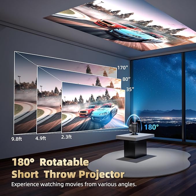 KSAN Projector with Stand, [Electric Focus] 1080P WiFi Projector with Bluetooth, Portable Movie Projector for Indoor Outdoor Use, HDMI/USB/Type C/3.5mm AV for IOS/Android/Windows/TV Stick/PS5