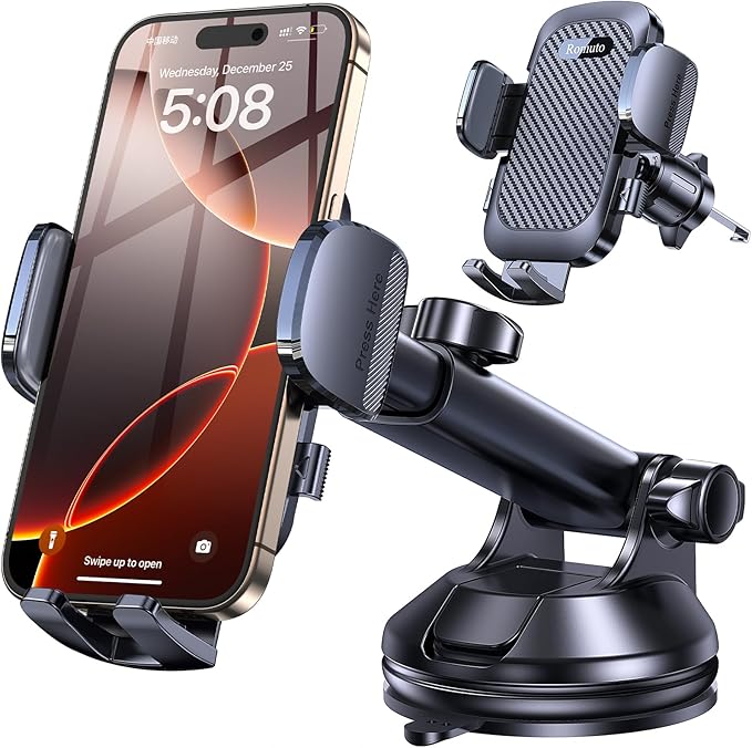 Romuto Car Phone Holder Mount【2025 Strongest Suction】 Phone Mount for Car Cell Phone Holders for Your Car Accessories for Women Men Dash Windshield Vent Truck Stand for iPhone Samsung Camera Mounts