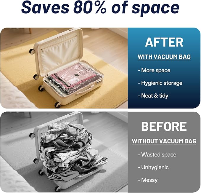 Combo 12 Pack Travel Vacuum Bags for Luggage with Portable Electric Pump,Vacuum Seal Bags for Clothing,Packing Cubes Compression,Cruise Ship and Travel Essentials