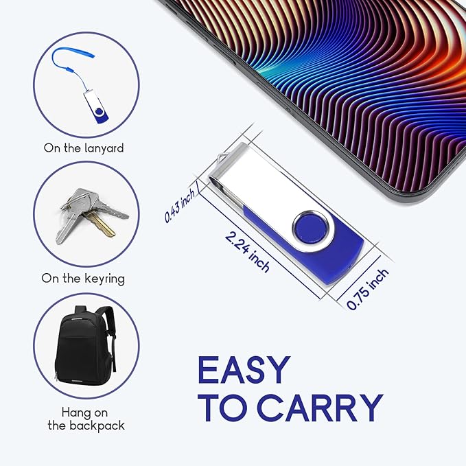 2GB Flash Drive 10 Pack USB 2.0 Thumb Drive Swivel Memory Stick Jump Drive with LED Indicator/Lanyard/Label for Storage and Backup (2G, 10pcs, Navy Blue)