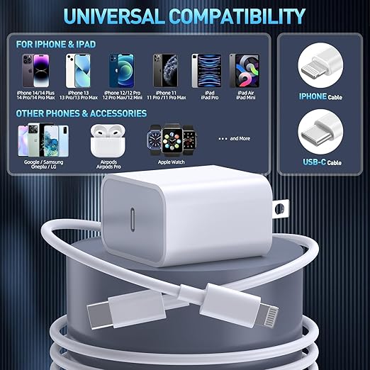 Fast Charger iPhone,iPhone Charger Fast Charging[Apple MFi Certified]3Pack Apple Charger USB C Wall Charging Block 10FT Long USB C to Lightning Cable Cord for iPhone14 Pro Max/13/12 Mini/11/XR/XS/X/SE