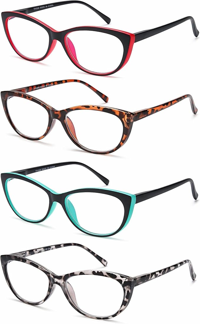 EYEURL 4 Pack Cat Eye Reading Glasses for Women, Blue Light Blocking Readers Lightweight Spring Hinge Anti Eyestrain UV Fashion Eyeglasses +3.50