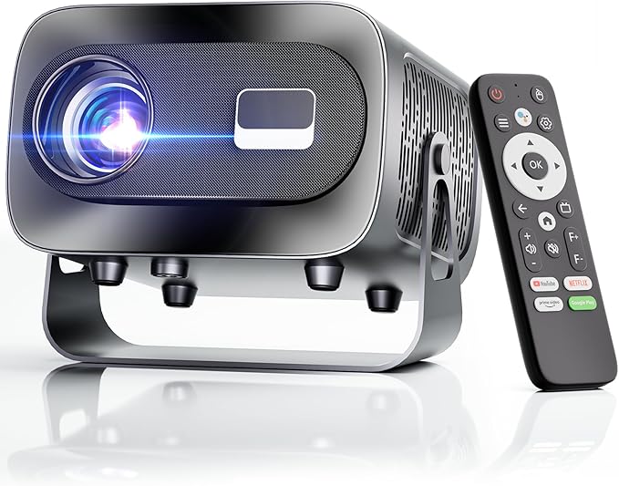 Mini Projector with WiFi and Bluetooth, Electric Focus & Vertical Keystone, 1080P HD 4K Support, Smart Projector with Built-in Streaming Apps, Portable Projector for Outdoor & Home Movie