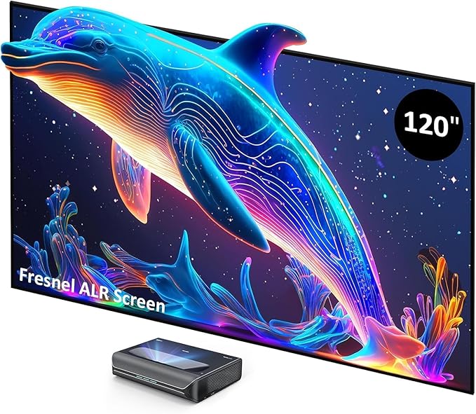 NexiGo Aurora Pro 4K Laser TV, with 120" Fresnel ALR Screen, Factory Calibrated Color Accuracy, 2400 Lumens, for Home Theater and Daylight Use, Dolby Vision & Atoms, Active 3D