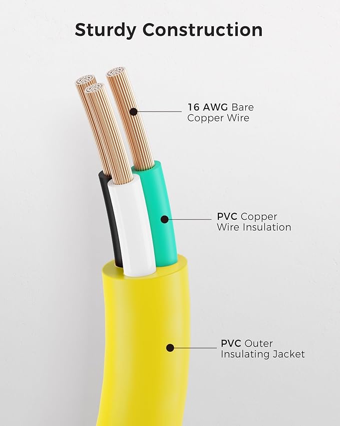 [UL Listed] Cable Matters 2-Pack 16 AWG Heavy Duty 13A Power Extension Cord - 6ft, 3 Prong Power Cord Extension, NEMA 5-15P to NEMA 5-15R, Yellow