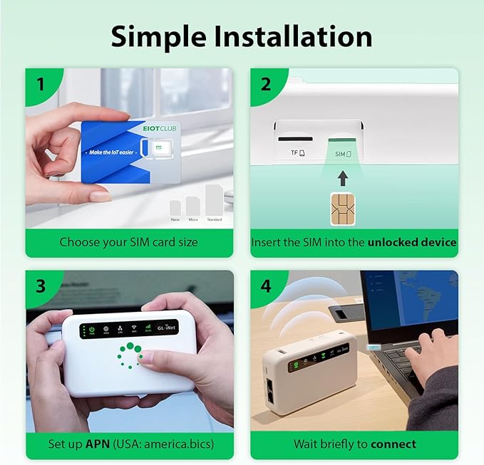 (2 Pack) EIOTCLUB Prepaid SIM Card 1GB/30Day, 5G/4G LTE SIM Card, Support for AT&T and T-Mobile in The USA, Data Only SIM Card for Security Camera Trail Camera Router Hotspot Unlocked Devices