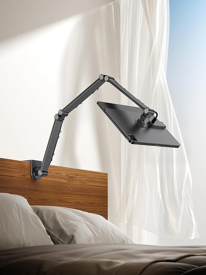 LULULOOK [Upgrade] Magnetic Wireless Charging Stand for iPad Pro 11" M4(2024) Only, Rock Steady iPad Stand for Desk with Foldable Aluminum Alloy Arm, Adjustable Tablet Mount with 2M Braided Cable