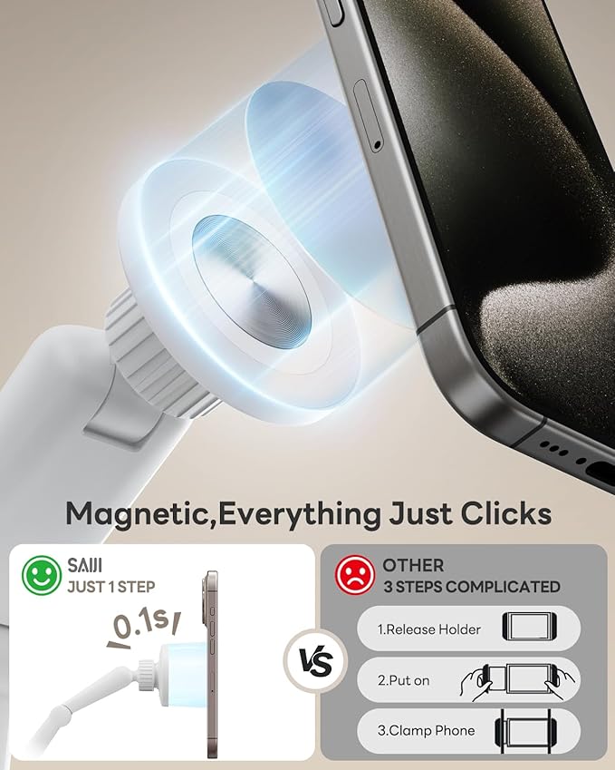 SAIJI Kindle Pillow Stand - Magnetic iPad Stand Compatible with Kindle, Tablet, iPad, iPhone, 360° Tablet Holder for Bed with Ergonomic Pillow and Dual-Jointed Arm, 2 Free Magnetic Sheets (Gray)