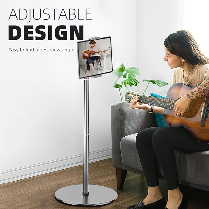 OATSBASF Heavy-Duty Tablet Floor Stand - 66.1" Height-Adjustable, Overhead Bed Phone/Tablet Holder, Fits 4.7-12.9" iPad Pro/Air/Mini, Kindle & Cell Phones