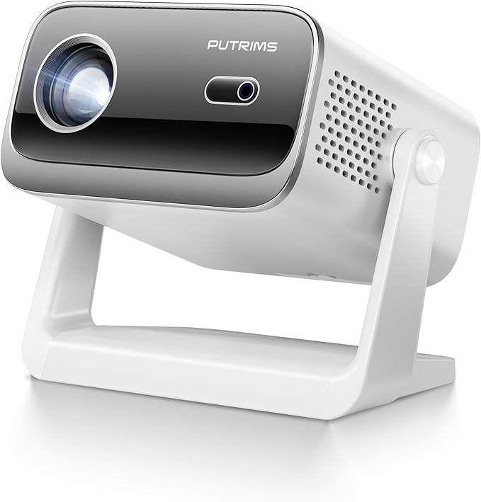 Projector with WiFi and Bluetooth - Mini Projector Short Throw[145°Adjustable-Stand & Electric Focus & Auto Keystone 50% Zoom] PUTRIMS Portable 1080P Home Outdoor Movie Proyector for TV Stick/Phone