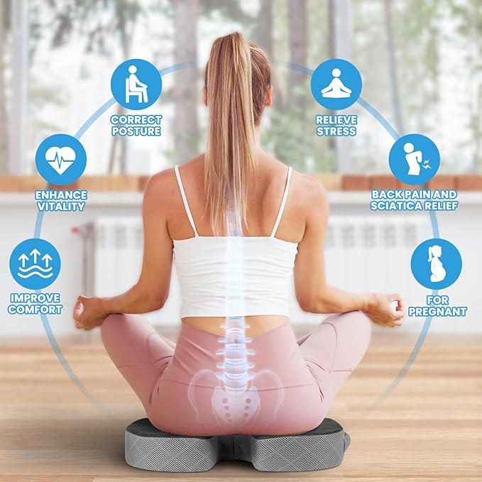 TushGuard Office/Car Seat Cushion, Non-Slip Sciatica & Back Coccyx Tailbone Pain Relief Chair Pad, Memory Foam Butt Pillow for Computer Desk, Wheelchair, Driving (Black&Grey)