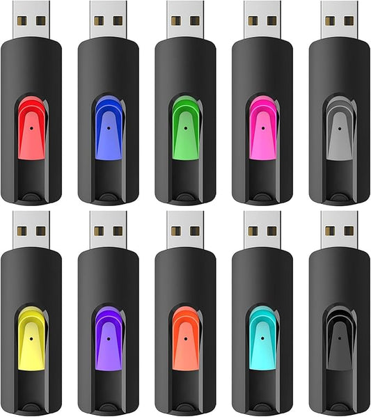 RAOYI 10Pcs 16GB USB Flash Drives Slide Retractable Memory Stick Bulk USB 2.0 Thumb Drive Jump Drive Zip Drive USB Sticks Data Storage Backup for PC Mac (16G, 10 Mixed Color)