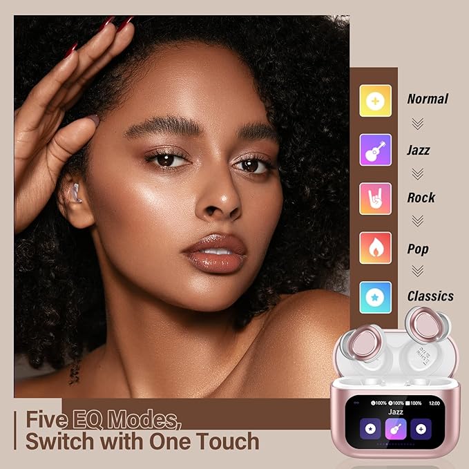 Sleep Earbuds Bluetooth 5.4 in Ear Touch Screen Sleep Headphones, Small Design Mini Sleep Earbuds for Side Sleepers with Sleep Mode, 48H Playtime Sleep Earphones Clear Calls, 5 EQ Modes, Rose