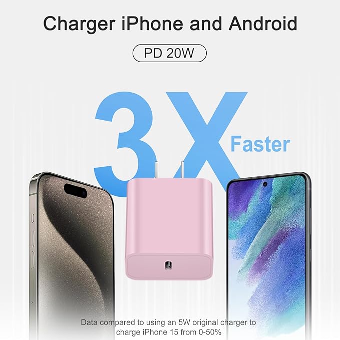 iPhone 17 16 15 Charger Fast Charging 3+3Pack Type C Charger USB C Chargers Block with 6FT Cable for iPhone Air/17/17 Plus/17 Pro/17 Pro Max/16/16 Plus/16 Pro/16 Pro Max/15/15 Pro Max/iPad Pro(Pink)
