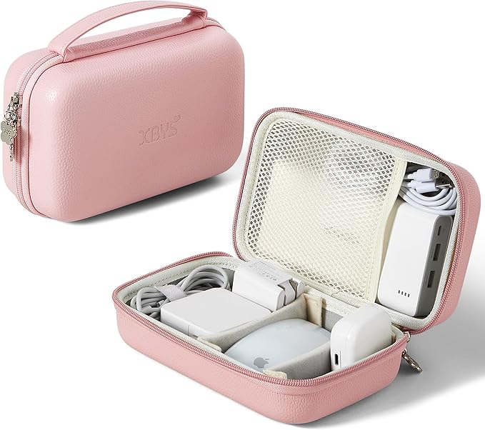 Charger Case for Macbook, Portable Tech Electronic Organizer Bag,Travel Storage Pouch for Laptop Accessories, MacBook Power Adapter, Charging Cords, USB Drives, Power Bank (Pink, XL)