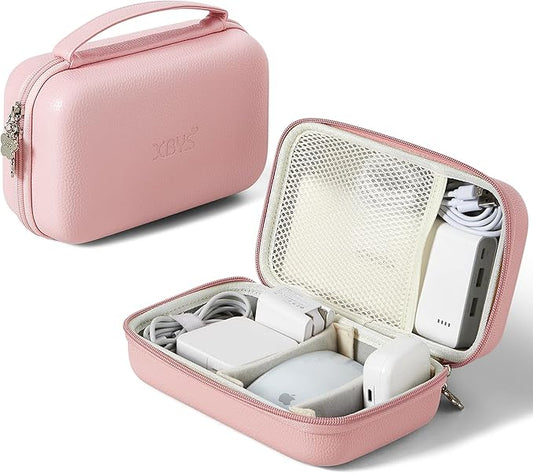 Charger Case for Macbook, Portable Tech Electronic Organizer Bag,Travel Storage Pouch for Laptop Accessories, MacBook Power Adapter, Charging Cords, USB Drives, Power Bank (Pink, XL)