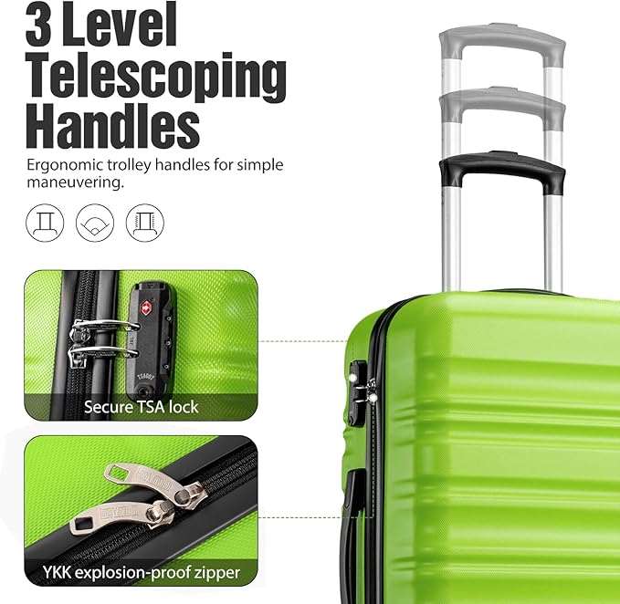 LONG VACATION Carry On Luggage 20 Inch, Luggage Sets 3 Piece with Spinner Wheels & YKK Zipper TSA Lock, ABS+PC Hardside Suitcase Lightweight Travel Luggage (APPLE GREEN, 20 Inch)