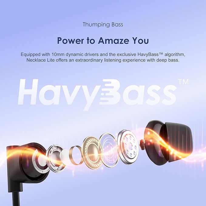 Oraimo NeckLite Wireless Neckband Earbuds, Wearable Around Neck Headphones Built-in Microphone, Bluetooth Headset Magnetic Earphones Deep Bass, Ultra-Lightweight Comfort, 30H Playtime, Black