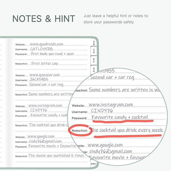 Password Book with Alphabetical Tabs – Hardcover Internet Address & Password Organizer – Password Keeper Notebook for Computer & Website – 5.2 x 7.6" Log-in Password Journal w/ Thick Paper (Mint Green)