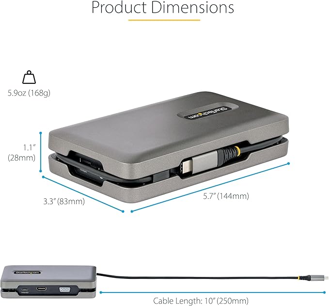 StarTech.com USB-C Docking Station for Windows and ChromeOS, Dual Monitor 4K 60Hz USB-C/HDMI or 1080p VGA, HDR10, USB 10Gbps Hub, 100W Laptop Charging, GbE - TAA