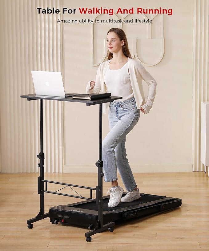 Standing Desk Adjustable Height, Mobile Stand Up Desks with Wheels Small Computer Desk Rolling Desk, Portable Laptop Desk Black Standing Table Sit Stand Home Office Desks 16"x31.5" Height 27"-43.5"
