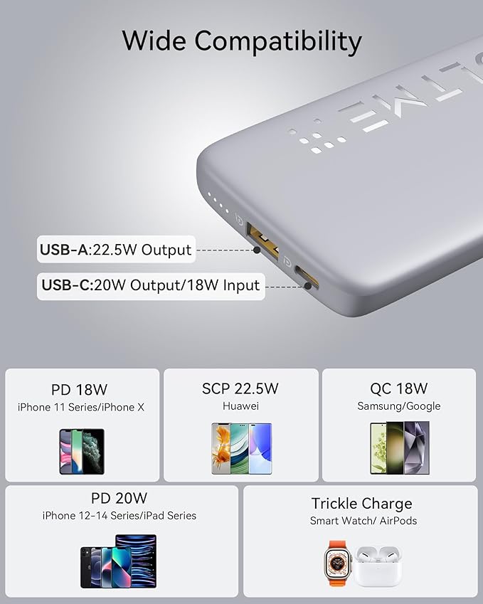 VOLTME Portable Charger, Slim 10000mAh 5V/3A Power Bank, USB C in&Out High-Speed Charging Battery Pack, Travel Essentials Dual Output Compatible with iPhone17 16 15 14 13 12 Samsung Google iPad etc