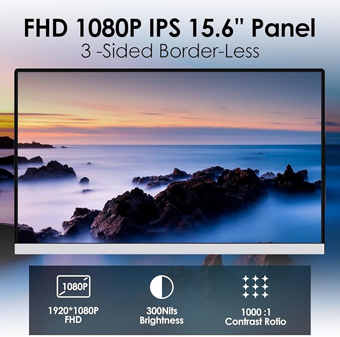 Redalf Laptop Screen Extender, 15.6" Portable Triple Monitor for Laptop,IPS Ultra-Thin Zero Frame Monitor Built-in Speakers Compatible with Mac, Windows, Chrome, Fits Laptops