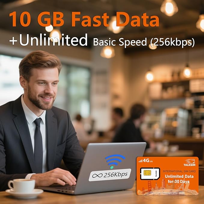 International Unlimited Data SIM Card 30 Days, 5G 4G LTE High Speed 10GB Data (After 256Kbps) for 51 Countries USA, UK, Europe, Asia, Oceania, for Unlocked WiFi Mobile Hotspot/Phones, No Contract