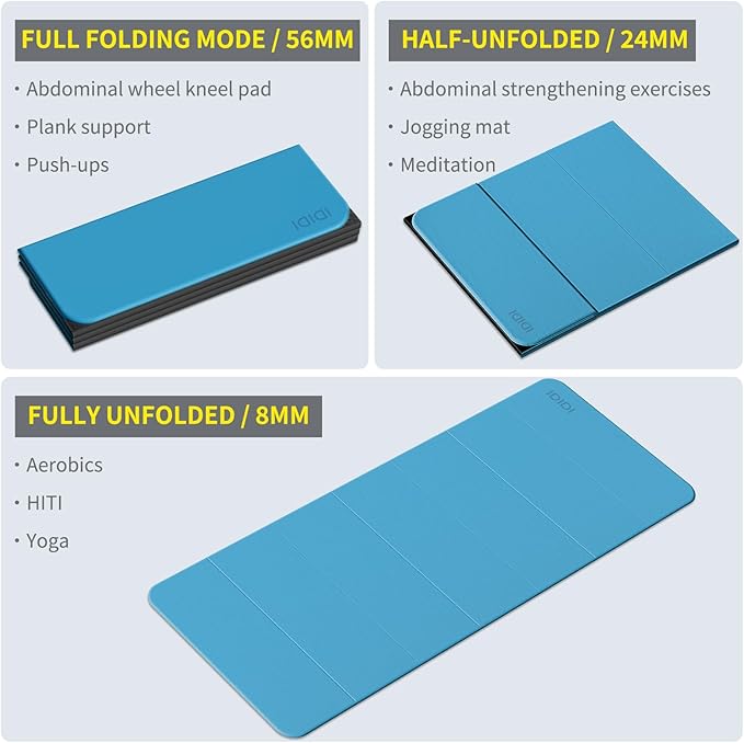 8mm Extra Large Foldable Yoga & Fitness Mat(74" x 31.5" x 0.32"), Double-Sided Non Slip & Lightweight Pilates Mat, Thick Wide Exercise Mats for Woman Man Kids, Portable Workout Mats for Travel, Studio or Home Use