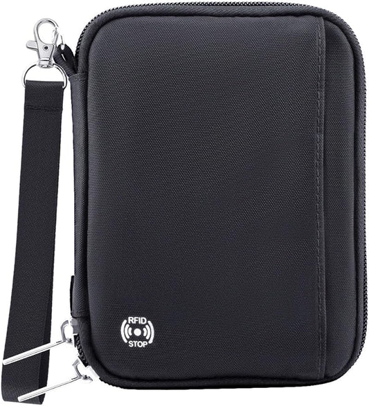 WALNEW Passport Holder for Travel - RFID Blocking Travel Wallet Essentials Organizer with Card Slots & Zipper Pocket (Women/Men), Black
